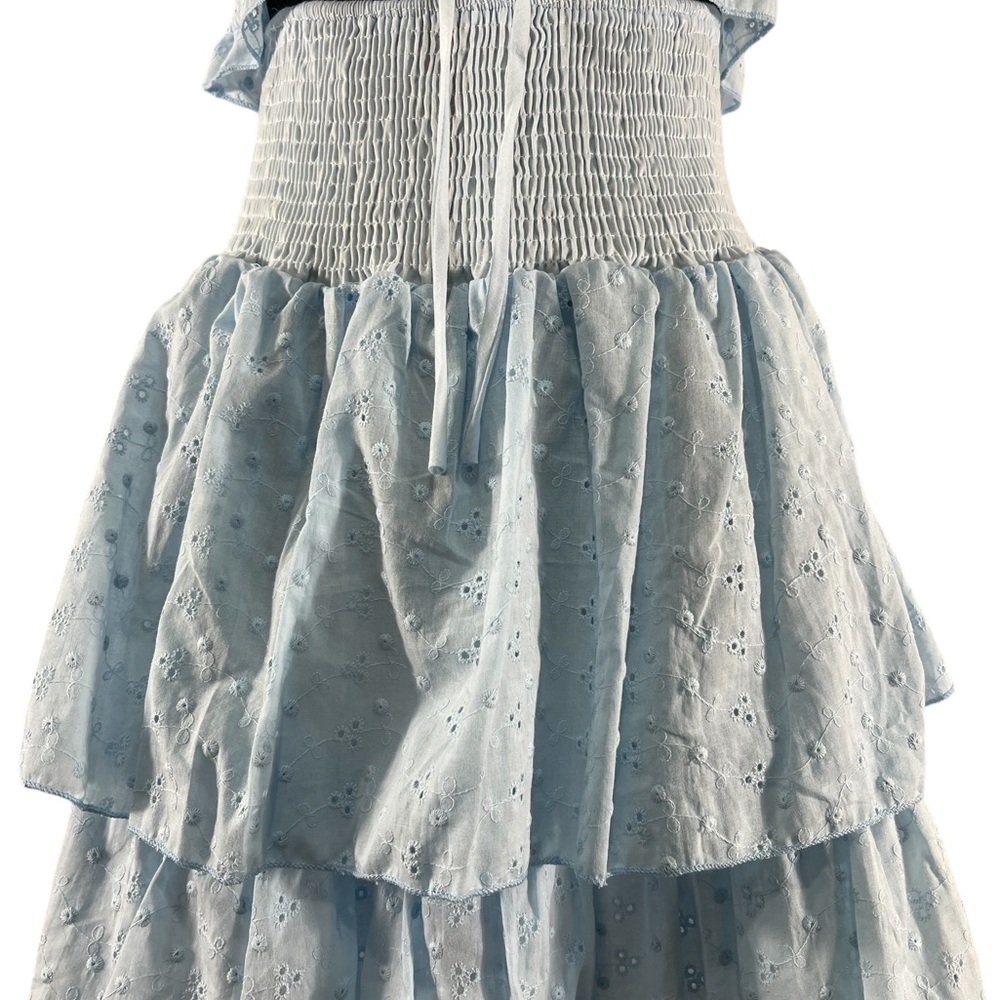 Pretty in Eyelet Light Blue Tiered Ruffled mini Skirt,
Cut out front,Large,New - Picture 8 of 12